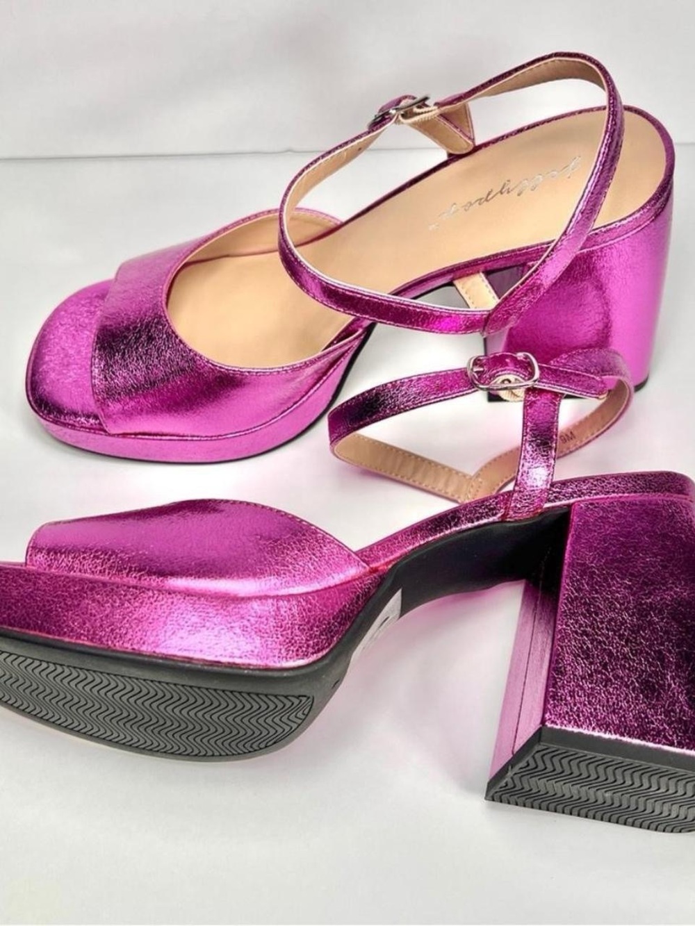 Metallic Pink Purple Platform Block Heel Sandals Size 10 Women New in box